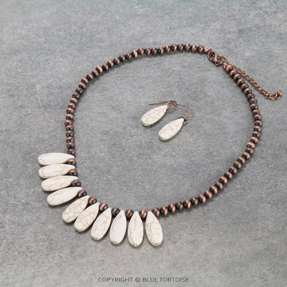 Navajo Style Pearl with Stone Statement Necklace Set