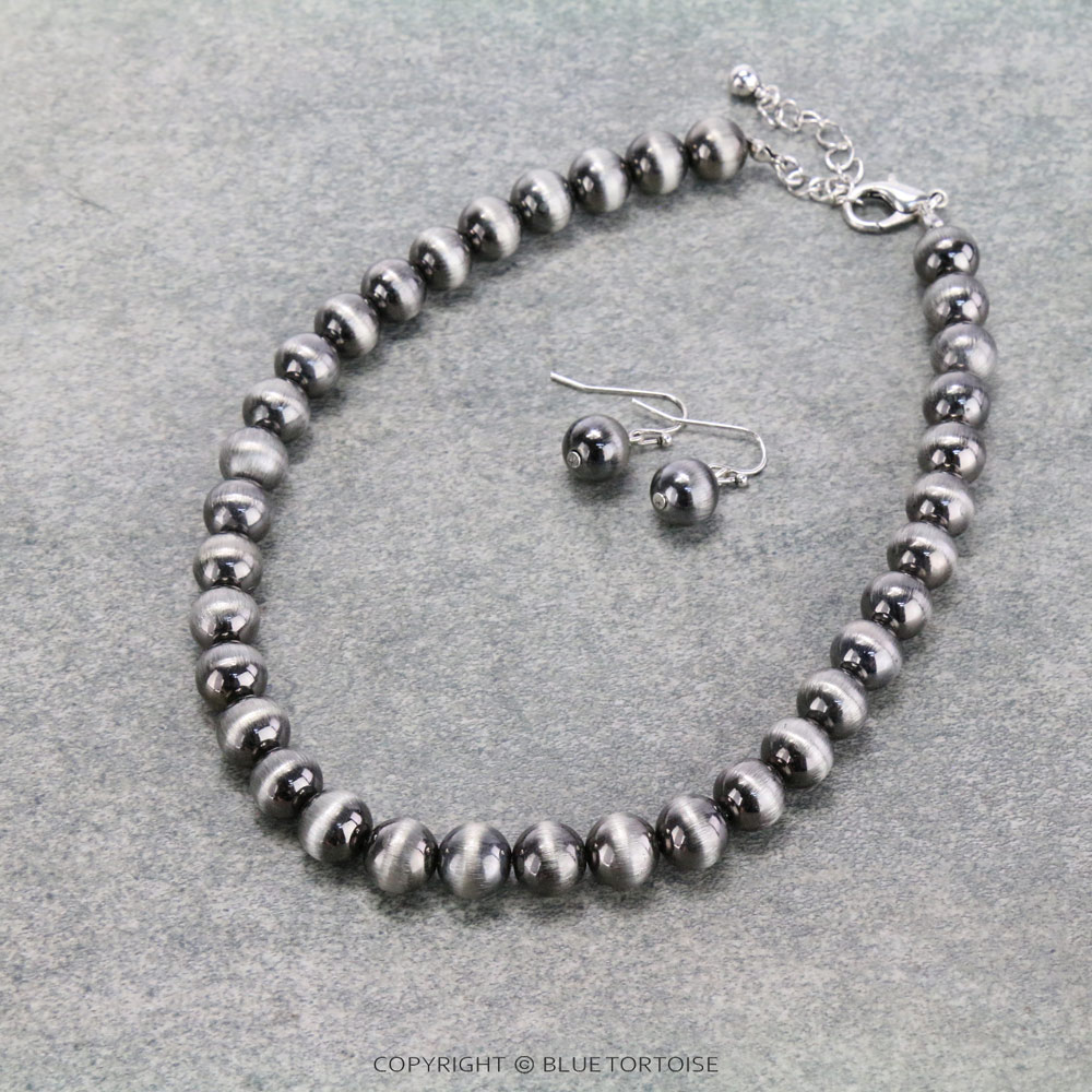 10mm Metallic Pearl Necklace Set