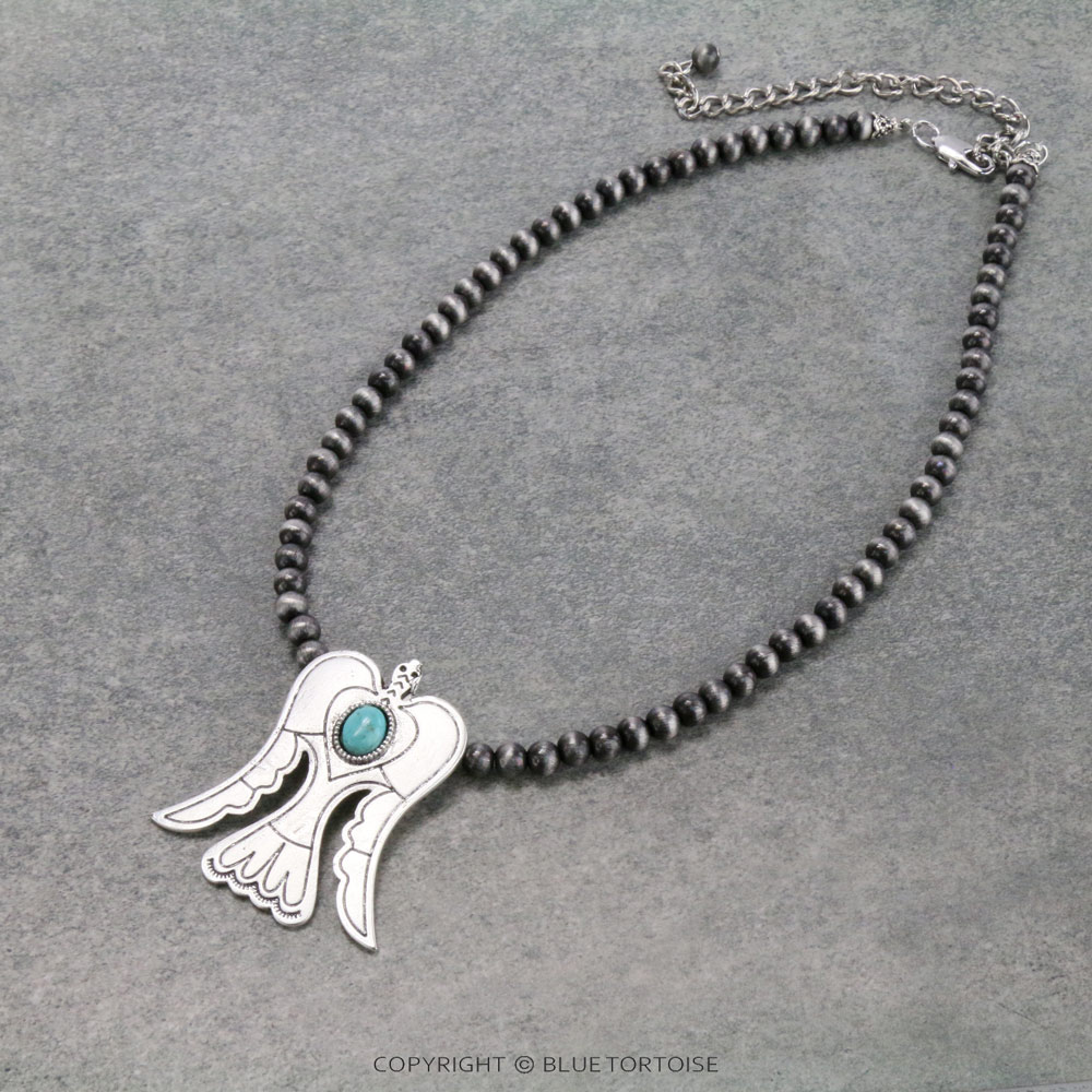 16" Long, 6mm Navajo Style Pearl Squash Blossom Naja Style Natural Stone Necklace