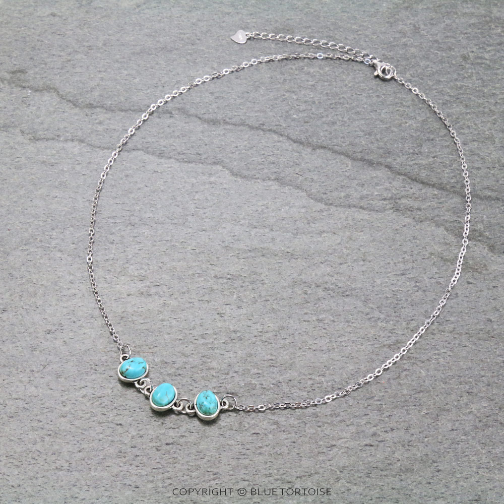 15" Long Platinum Plated Thick Sterling Silver Chain Necklace, Natural Stone Pendant