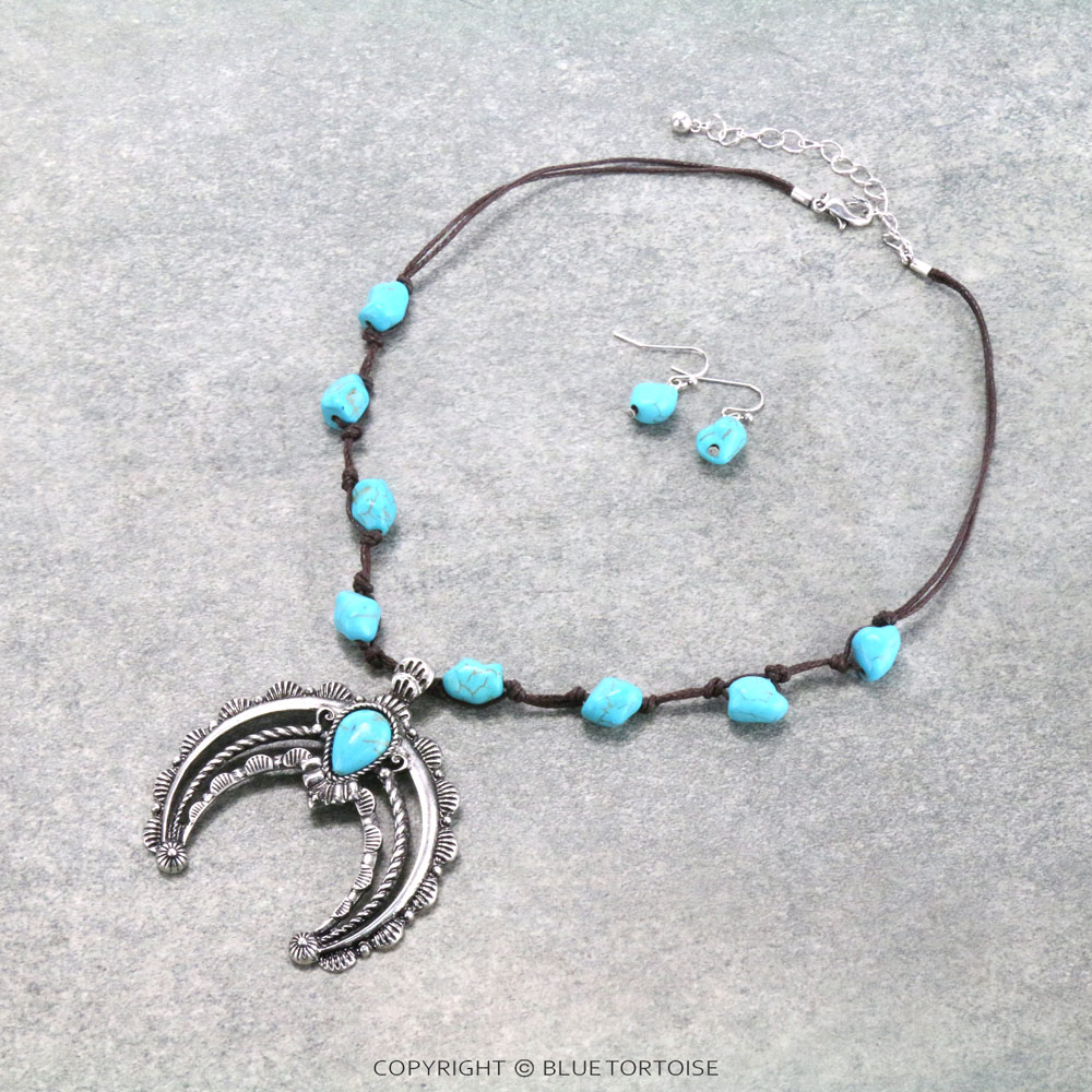 Western Semi Stone Squash Blossom Necklace Set