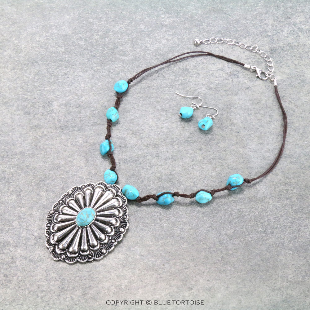 Western Semi Stone Concho Necklace Set
