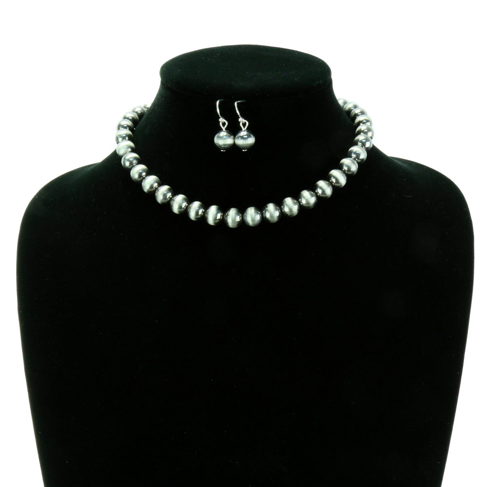 10mm Metallic Pearl Necklace Set - Image 2