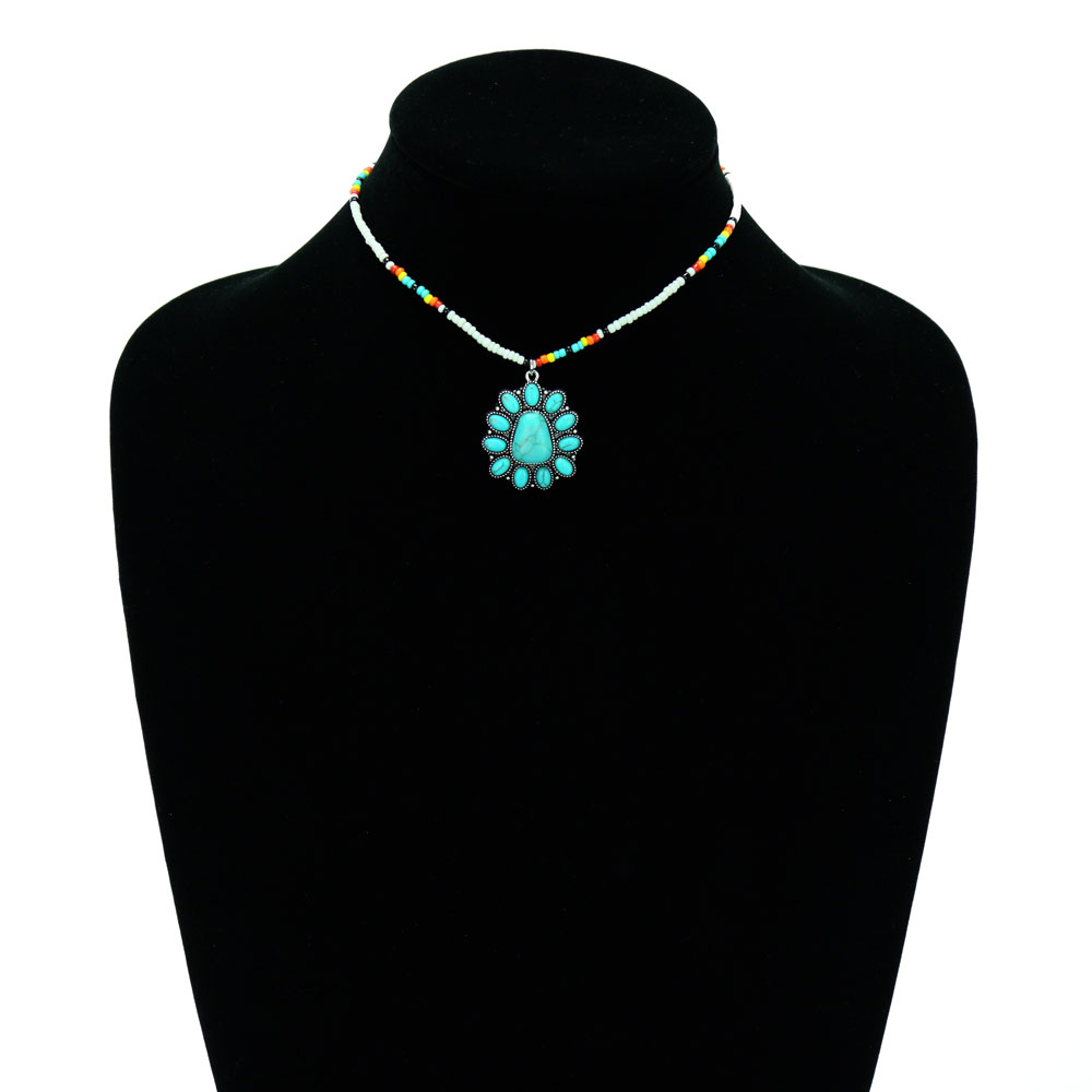 Western Concho Stone Seed Bead Choker Necklace Set - Image 2