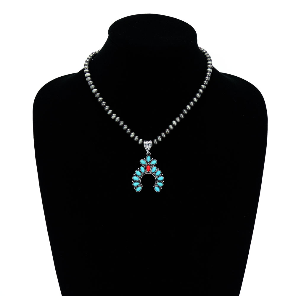 Squash Blossom Navajo Style Pearl Necklace Set - Image 2