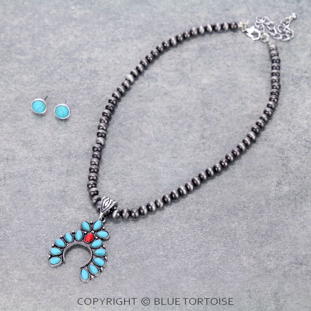 Squash Blossom Navajo Style Pearl Necklace Set