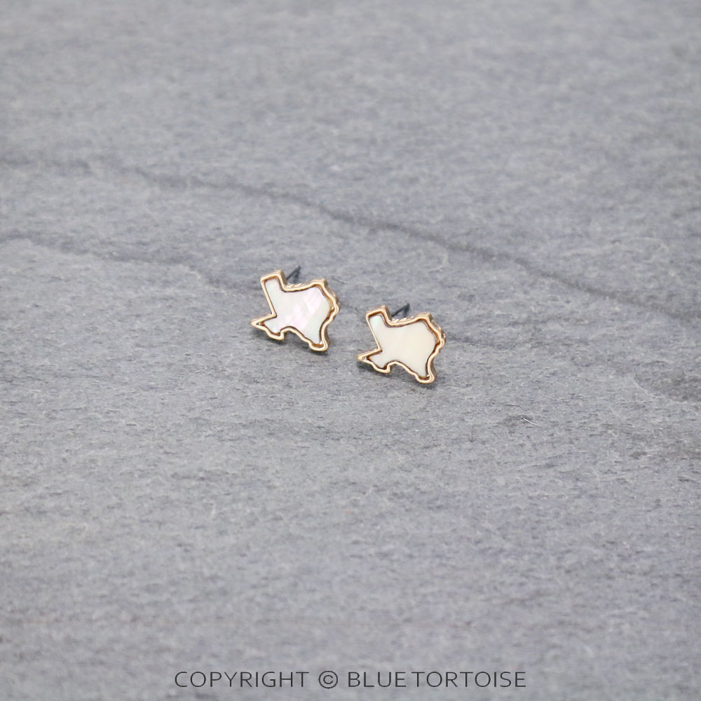 Texas Map Shaped Stone Stud Earrings