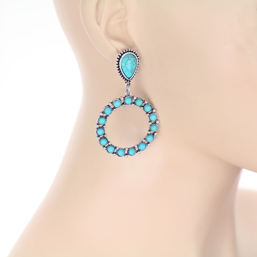 Western Round Design Stone Stud Earrings - Image 2