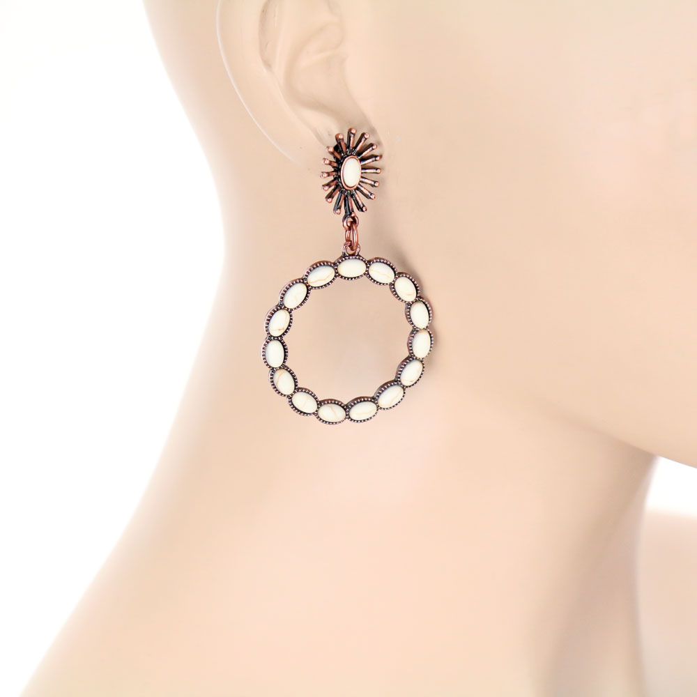 Western Round Design Stone Stud Earrings - Image 2
