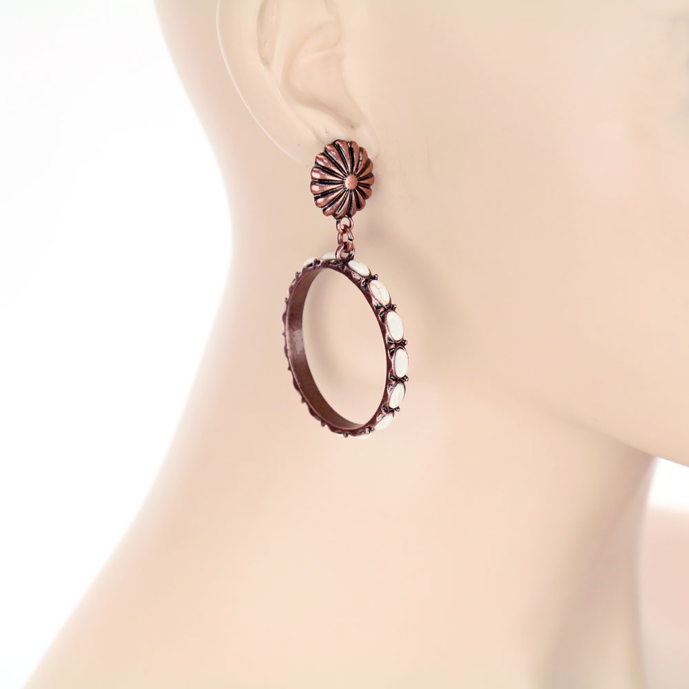 Western Round Design Stone Stud Earrings - Image 2