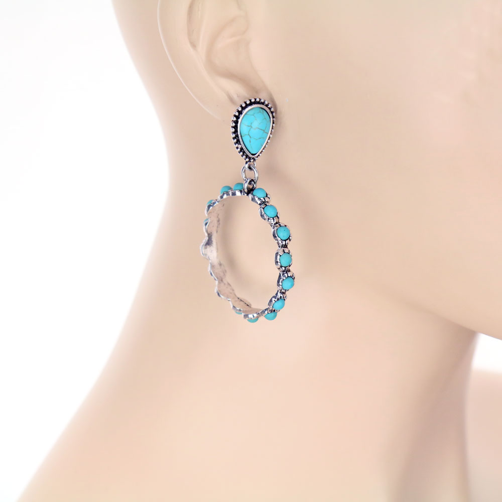 Western Round Design Stone Stud Earrings - Image 2