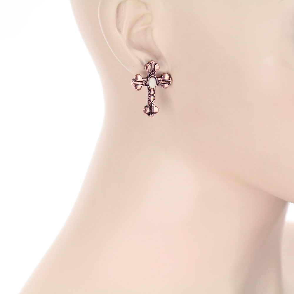 3 Pair Western Cross Stone Earring Set - Image 2