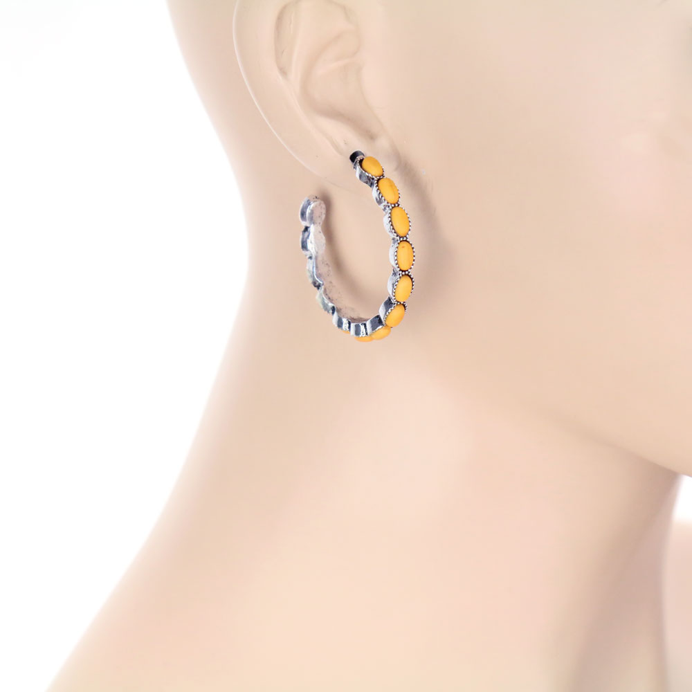 Western Semi Stone Hoop Earrings - Image 2