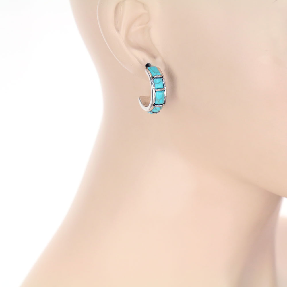 Western Semi Stone Hoop Earrings - Image 2