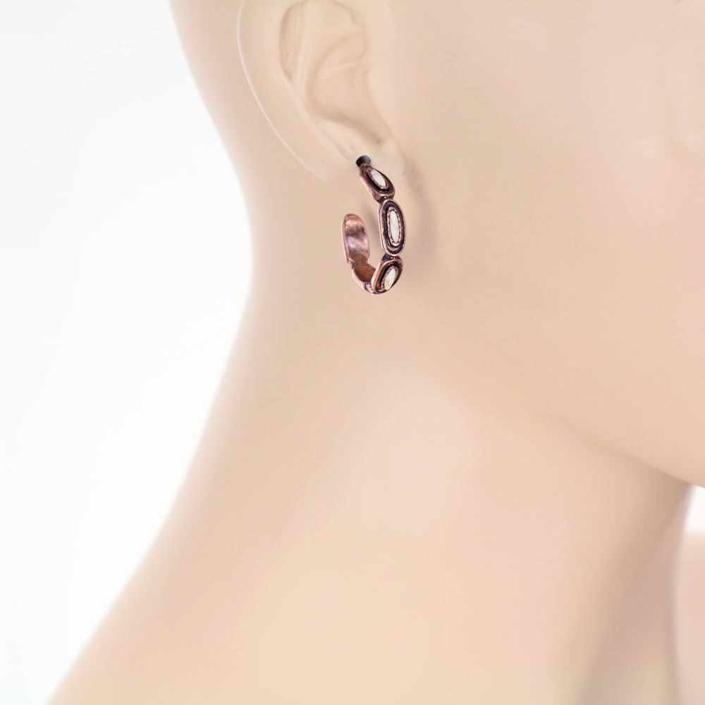 Western Semi Stone Hoop Earrings - Image 2