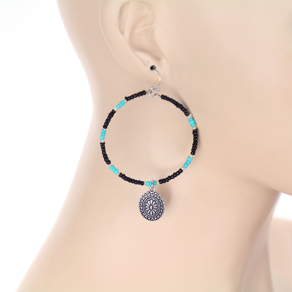 Western Seed Bead Concho Dangle Earrings - Image 2