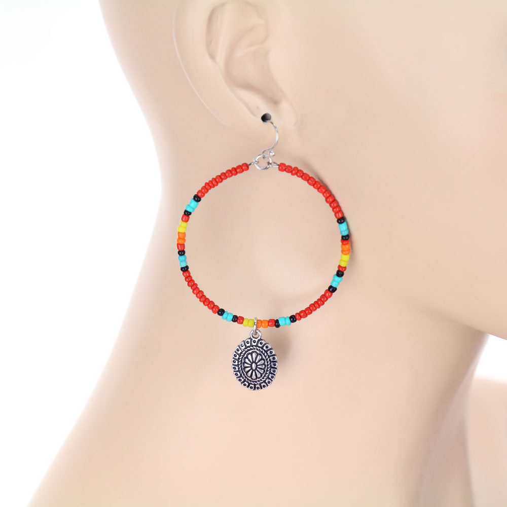 Western Seed Bead Concho Dangle Earrings - Image 2