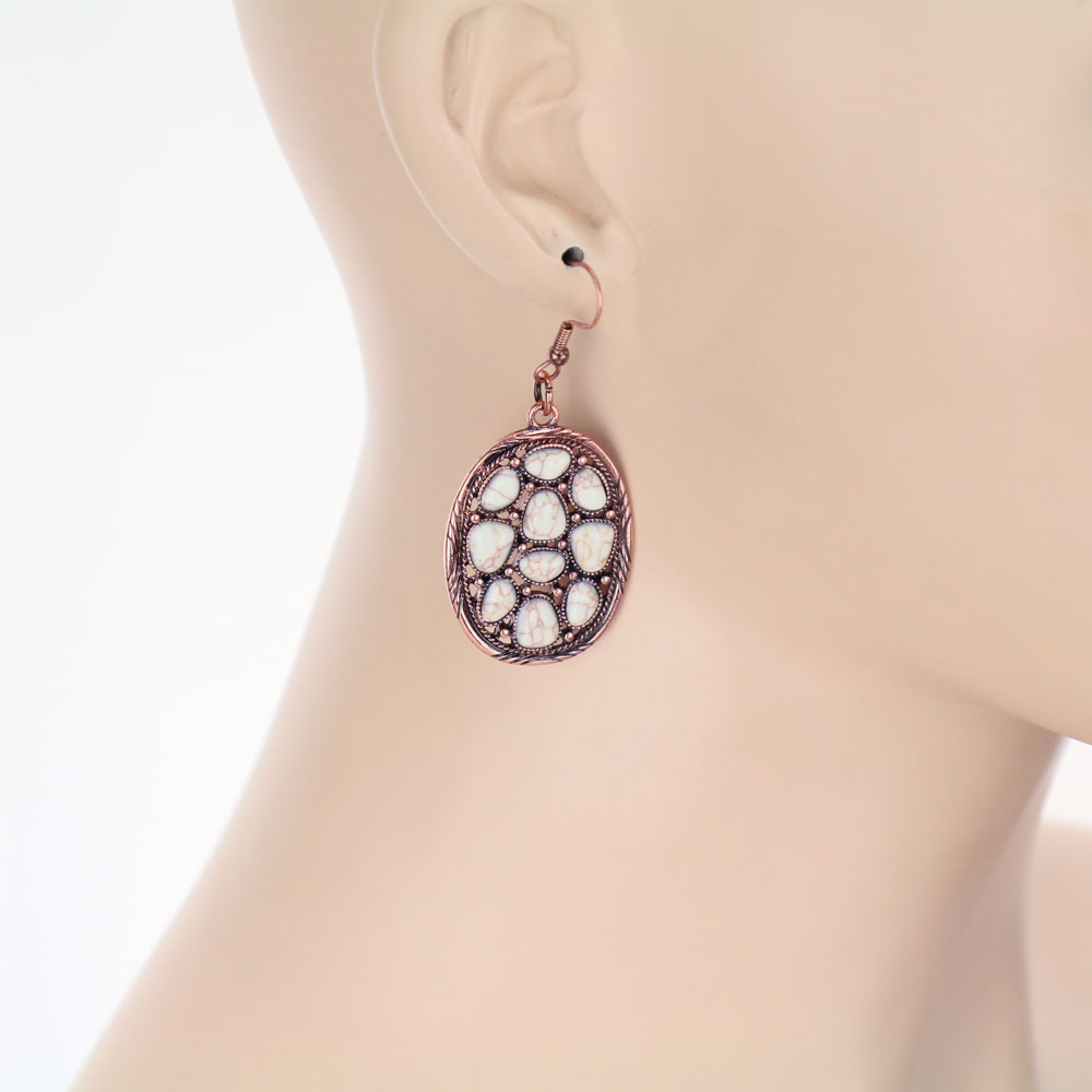 Western Oval Stone Dangle Earrings - Image 2
