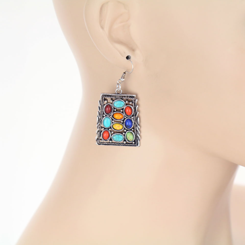 Western Design Stone Dangle Earrings - Image 2