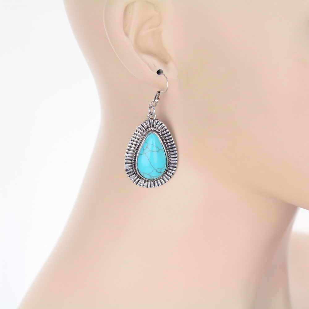 Western Teardrop Stone Dangle Earrings - Image 2