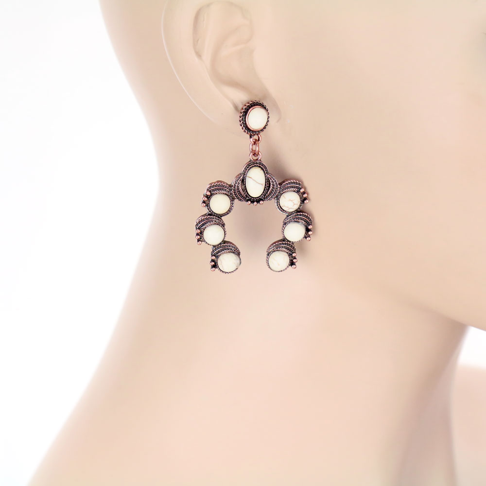 Western Squash Blossom Stone Stud Earrings - Image 2