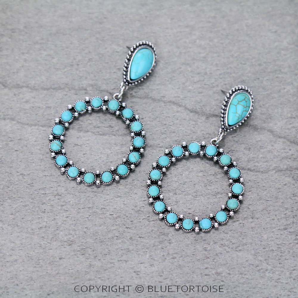 Western Round Design Stone Stud Earrings