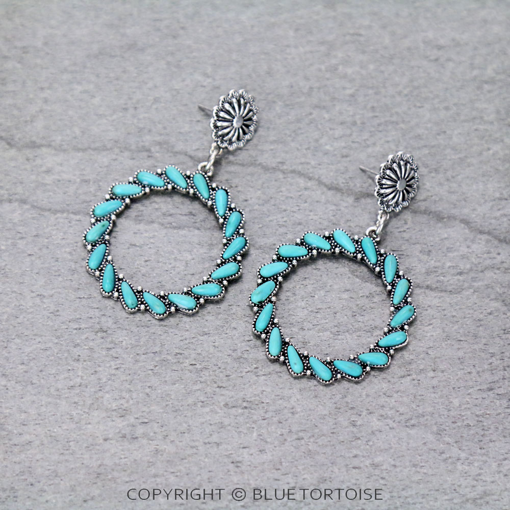 Western Round Design Stone Stud Earrings