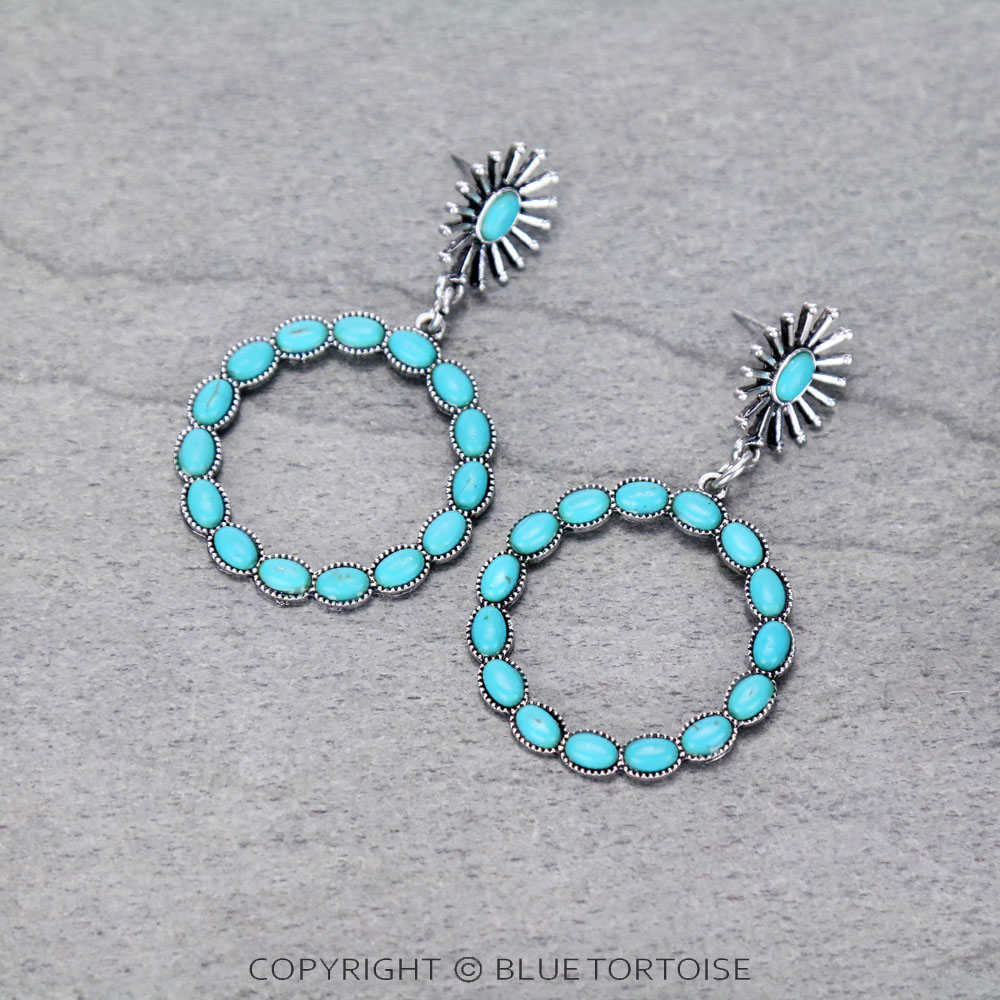 Western Round Design Stone Stud Earrings