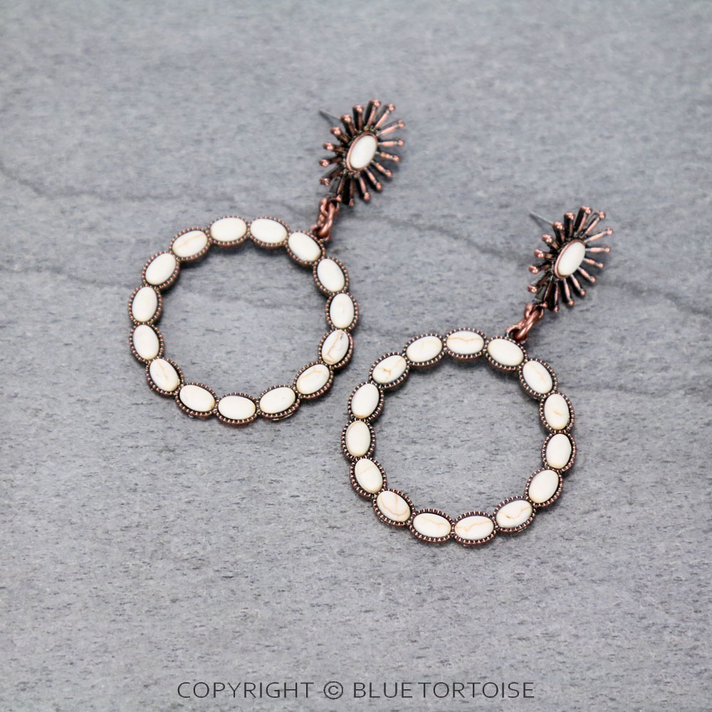Western Round Design Stone Stud Earrings