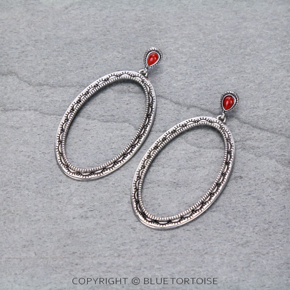 Western Design Oval Stud Earrings