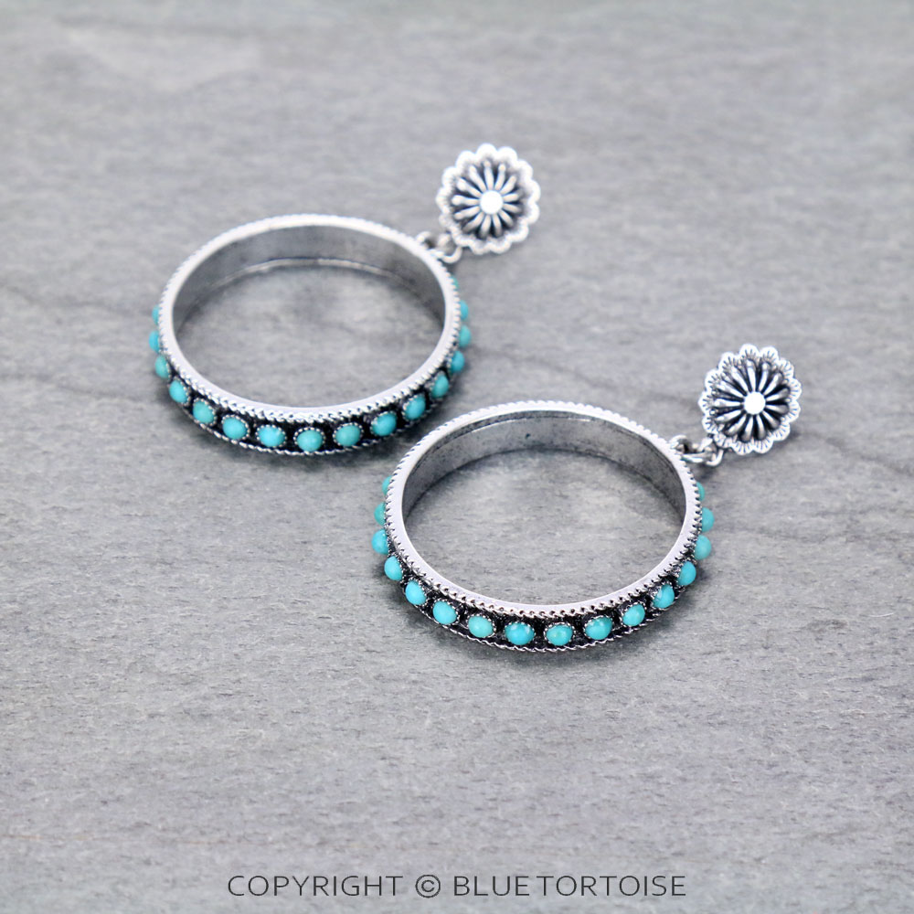 Western Round Design Stone Stud Earrings