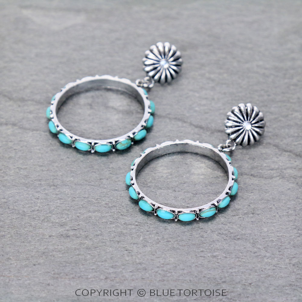 Western Round Design Stone Stud Earrings