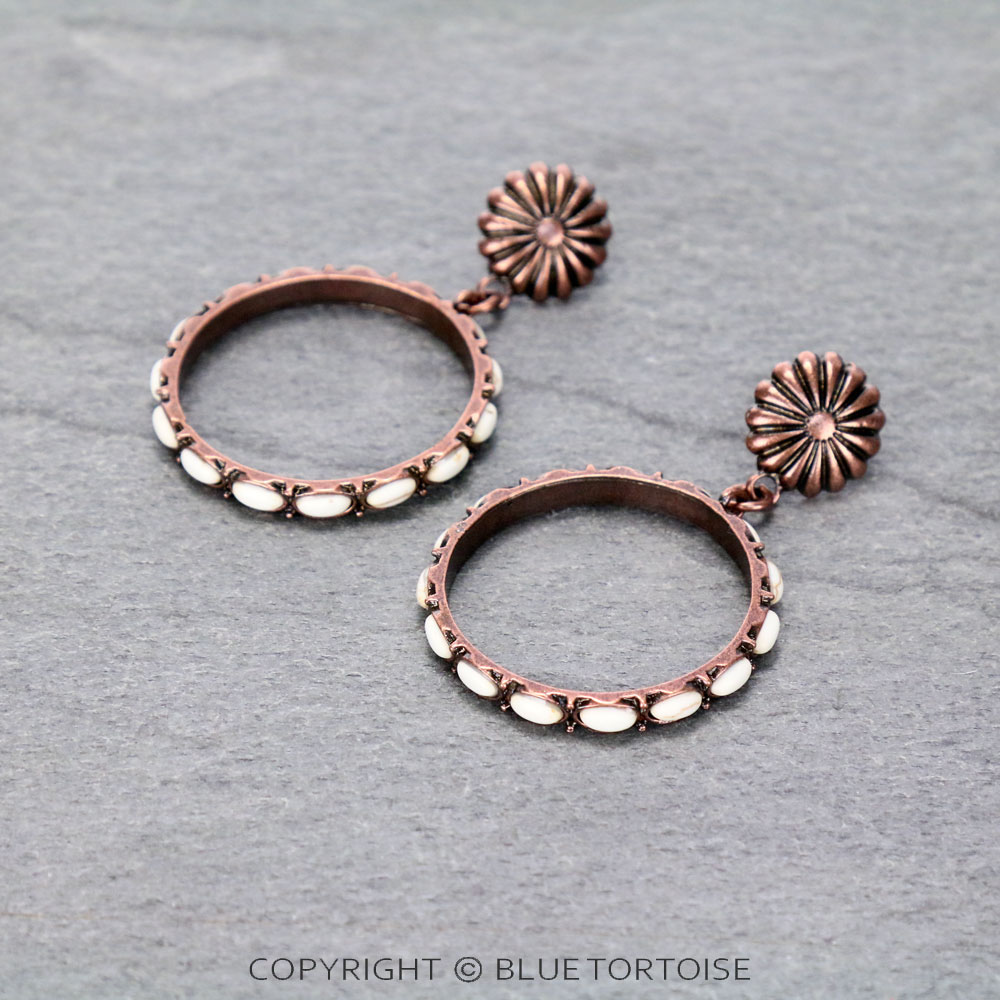 Western Round Design Stone Stud Earrings