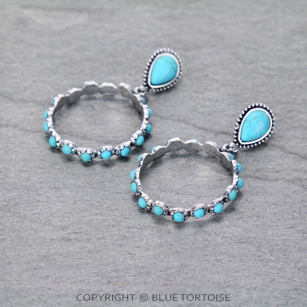 Western Round Design Stone Stud Earrings