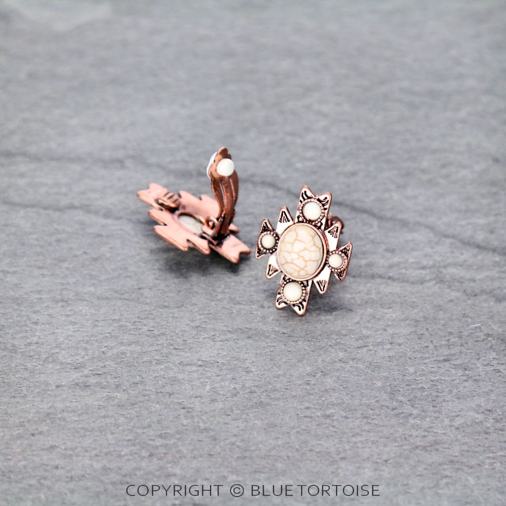 Western Aztec Design Stone Clip On Earrings - Image 2