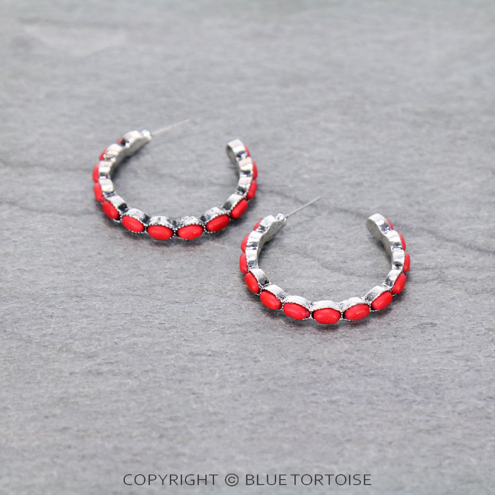Western Semi Stone Hoop Earrings