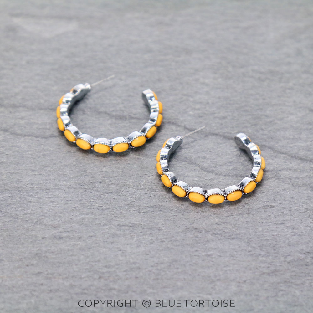 Western Semi Stone Hoop Earrings