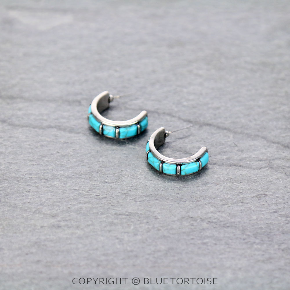 Western Semi Stone Hoop Earrings
