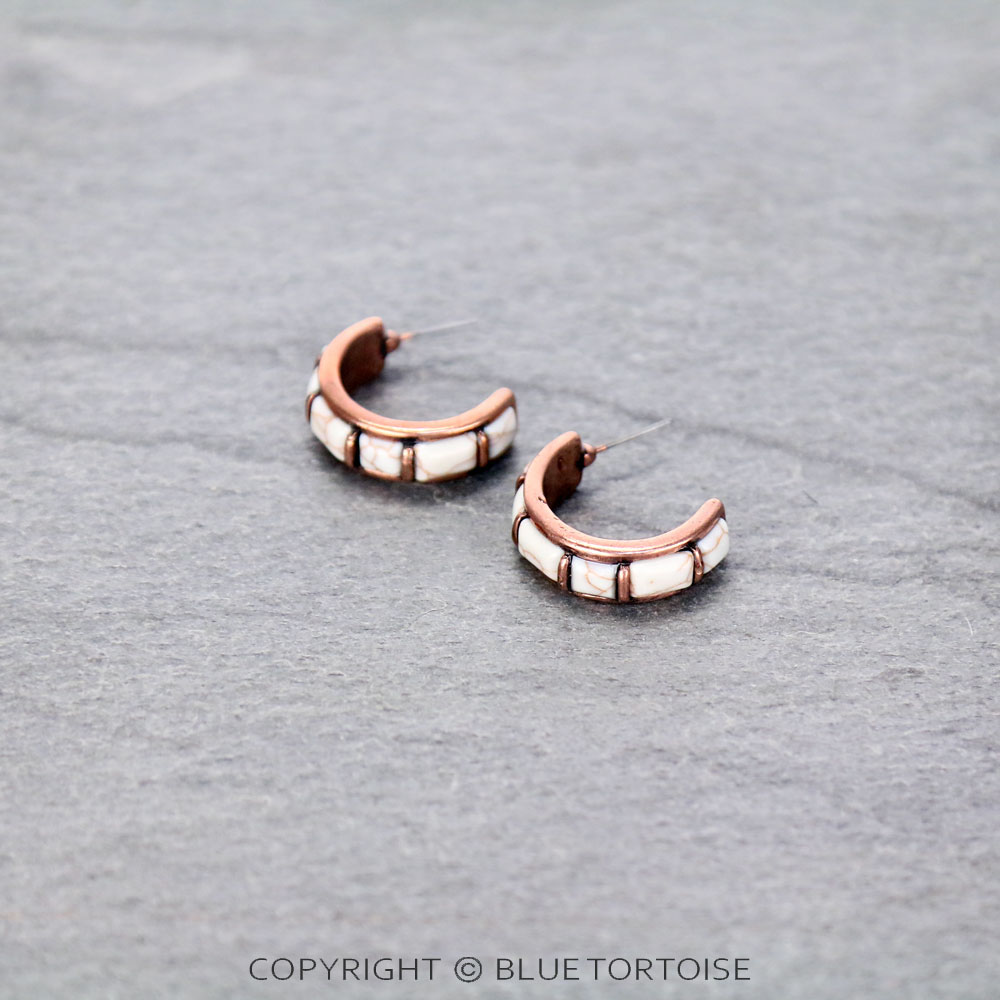 Western Semi Stone Hoop Earrings