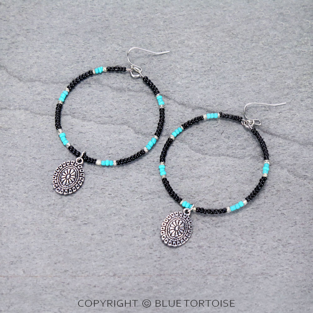 Western Seed Bead Concho Dangle Earrings