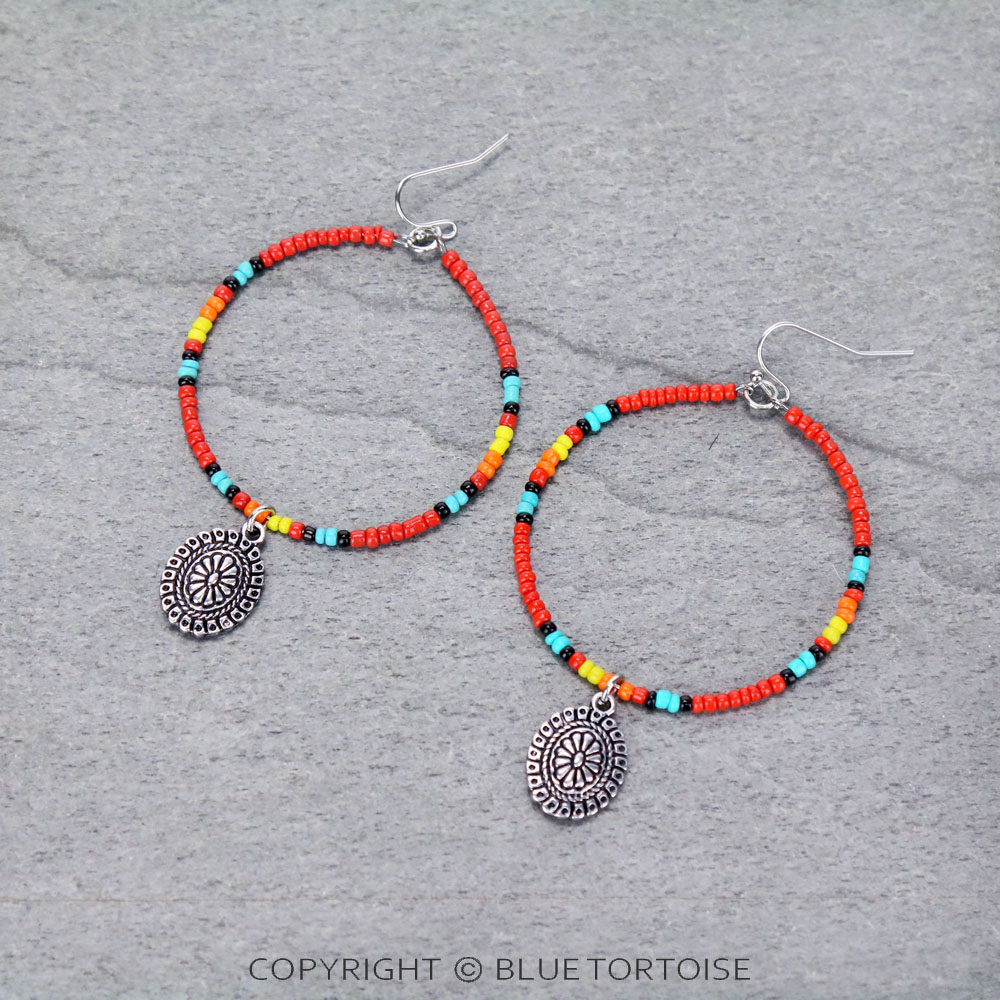 Western Seed Bead Concho Dangle Earrings