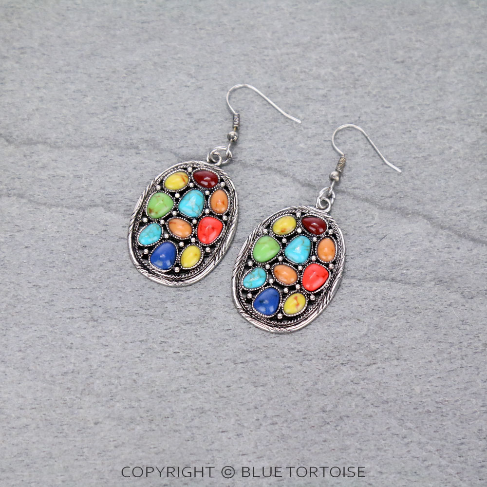 Western Oval Stone Dangle Earrings