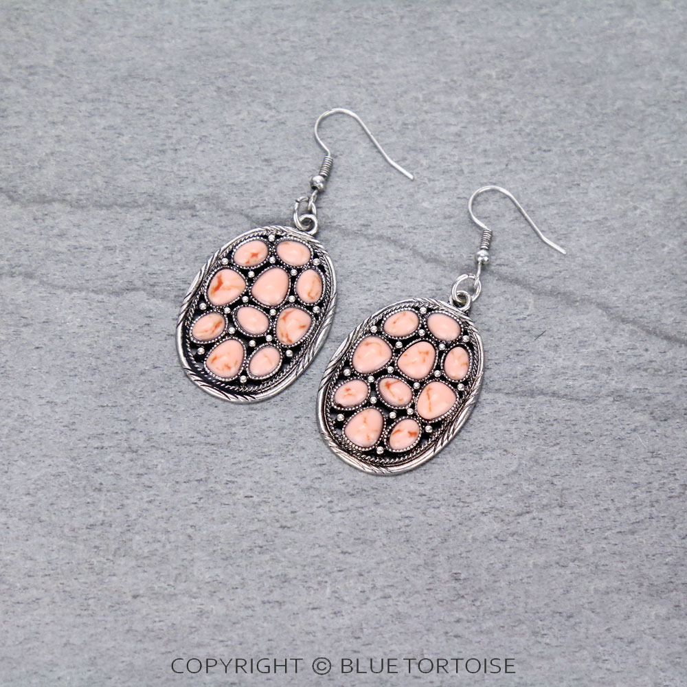 Western Oval Stone Dangle Earrings