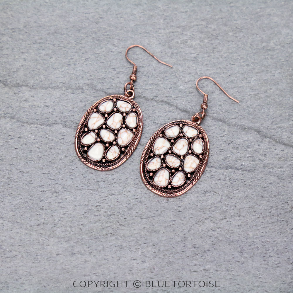 Western Oval Stone Dangle Earrings