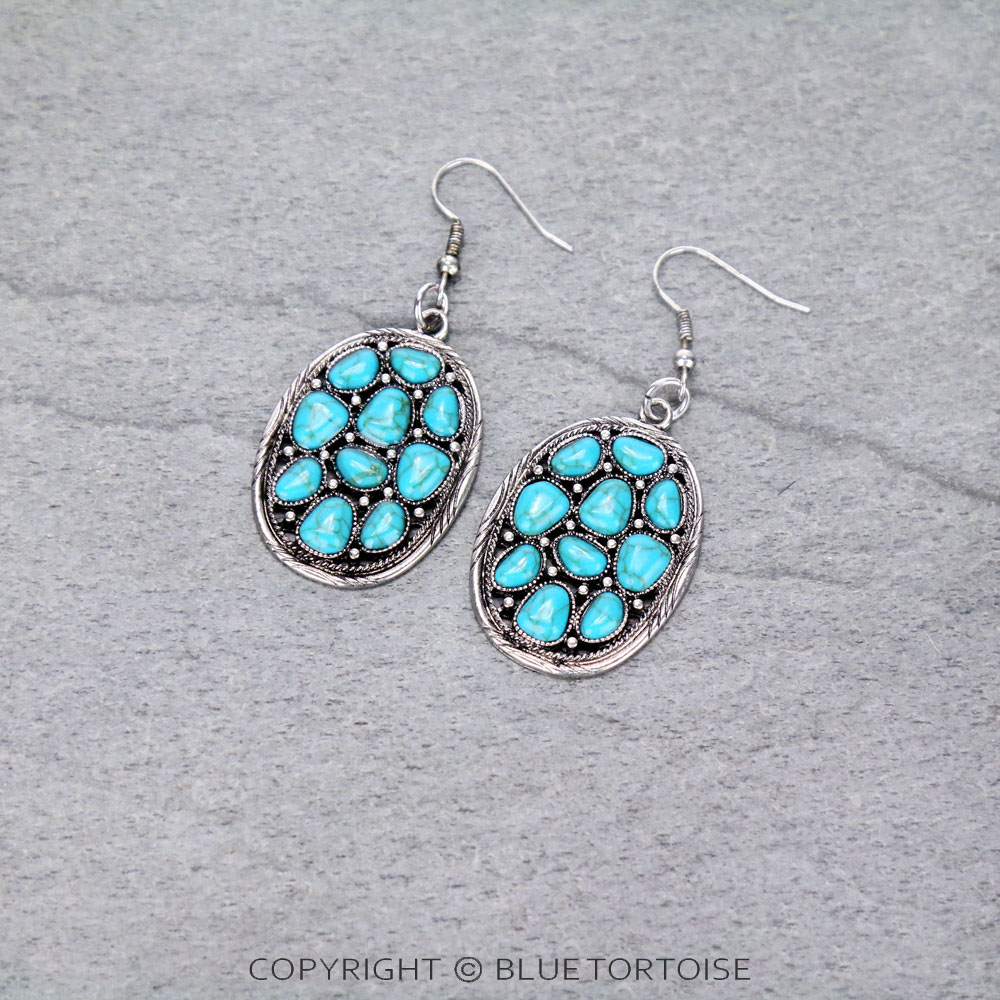 Western Oval Stone Dangle Earrings