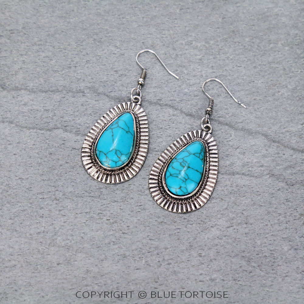 Western Teardrop Stone Dangle Earrings