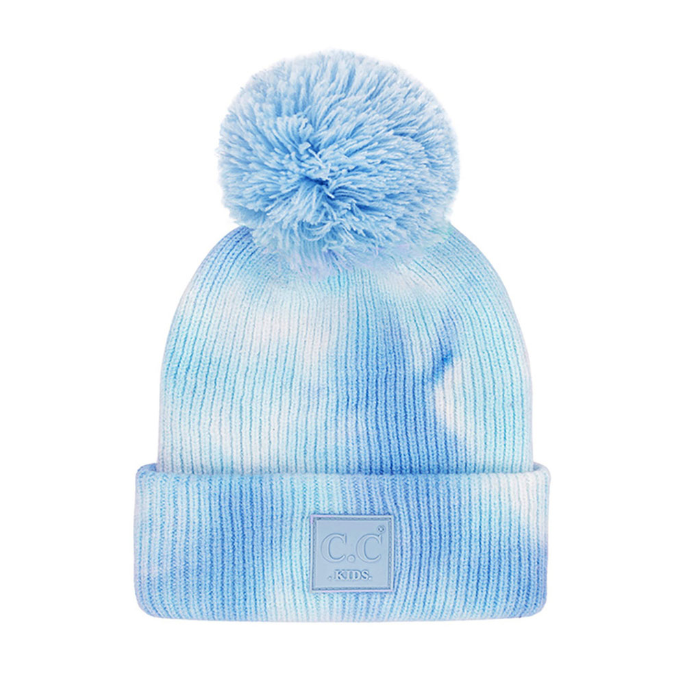 C.C Tie Dye Kids Beanie with Rubber Patch and Yarn Pom