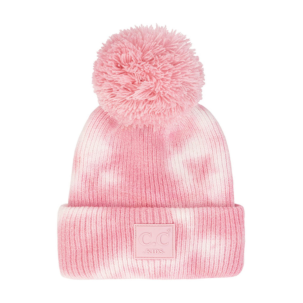 C.C Tie Dye Kids Beanie with Rubber Patch and Yarn Pom