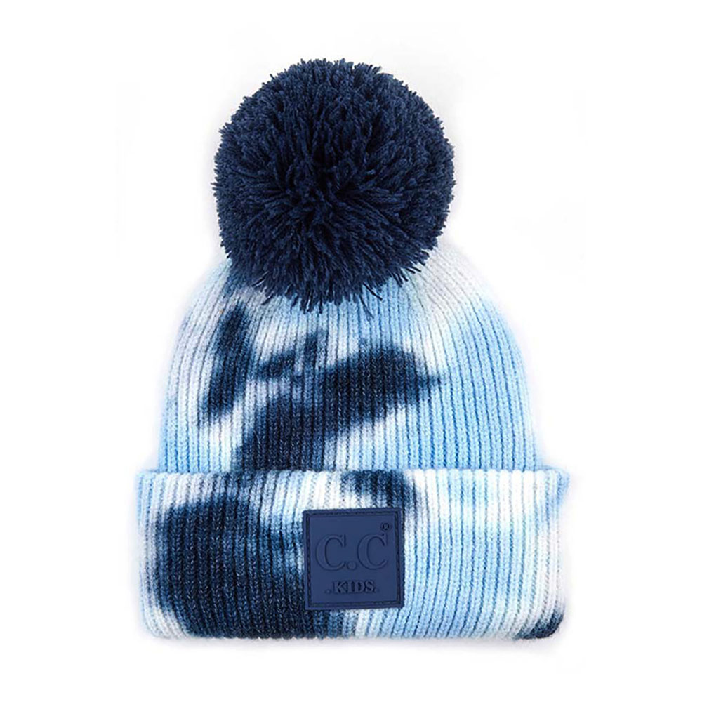 C.C Tie Dye Kids Beanie with Rubber Patch and Yarn Pom