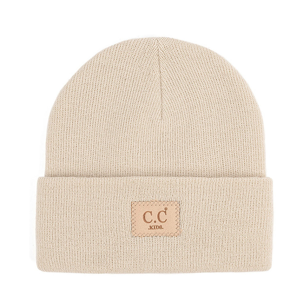 C.C Classic Rib Kids Beanie with C.C Suede Patch